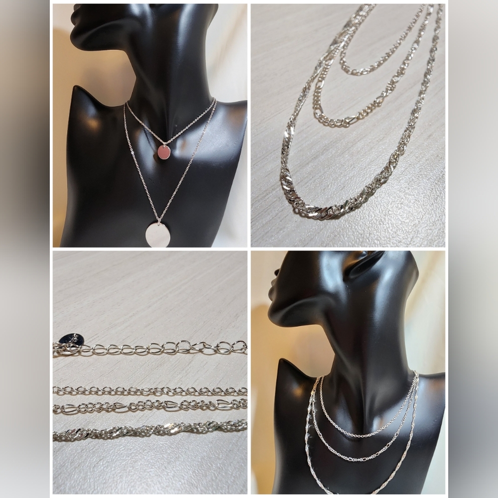 LOT Of 2 Silver Tone Layered Necklaces
